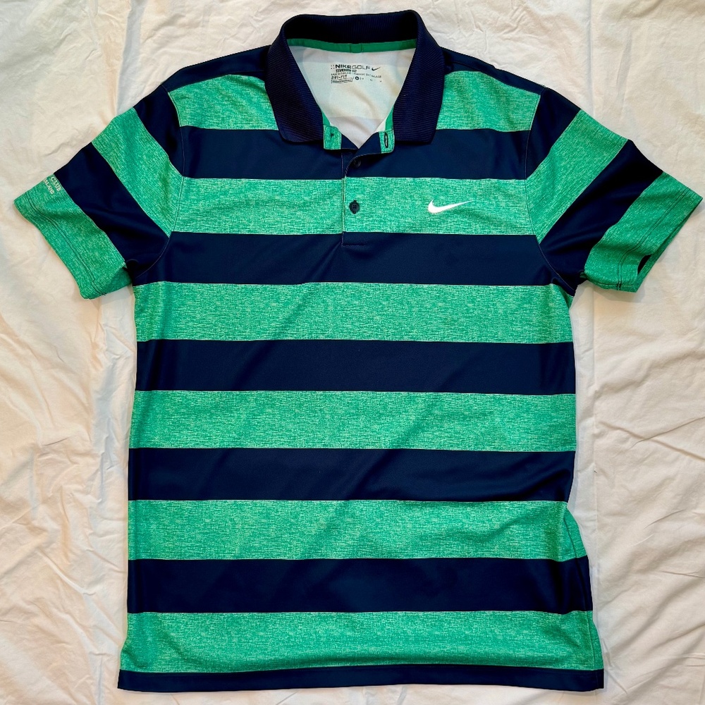 Nike Dry-Fit Blue + Green Golf Shirt Men Medium Golf Club of Amelia Island